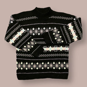 Vintage Cute Sweater Pastel Pullover 80s 90s Acrylic Womens Jumper Black